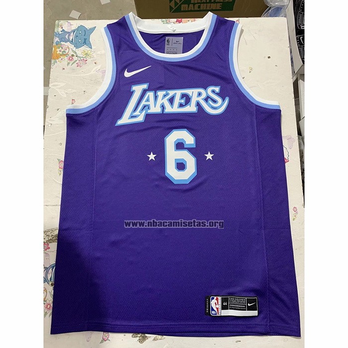 Camiseta Los Angeles Lakers LeBron James NO 6 Ciudad 2021-22 Violeta
